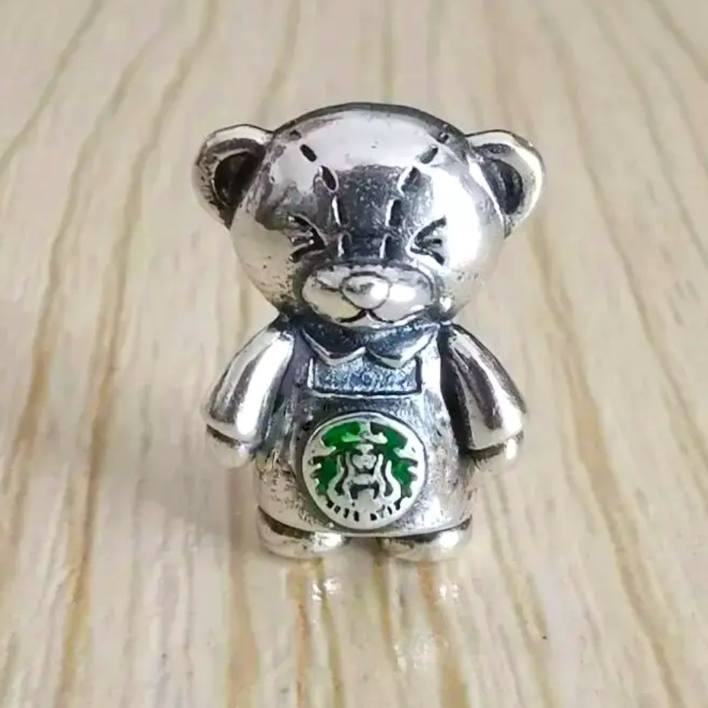 NWOT Pandora x Starbucks Barista Bear Silver Charm
